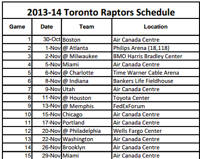 toronto raptors schedule