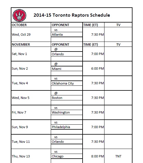 Toronto raptors schedule