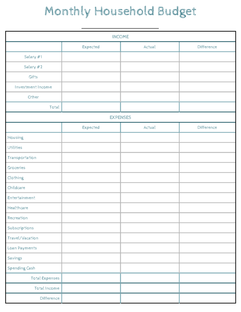 Free printable household budget tracker and template - PrinterFriendly